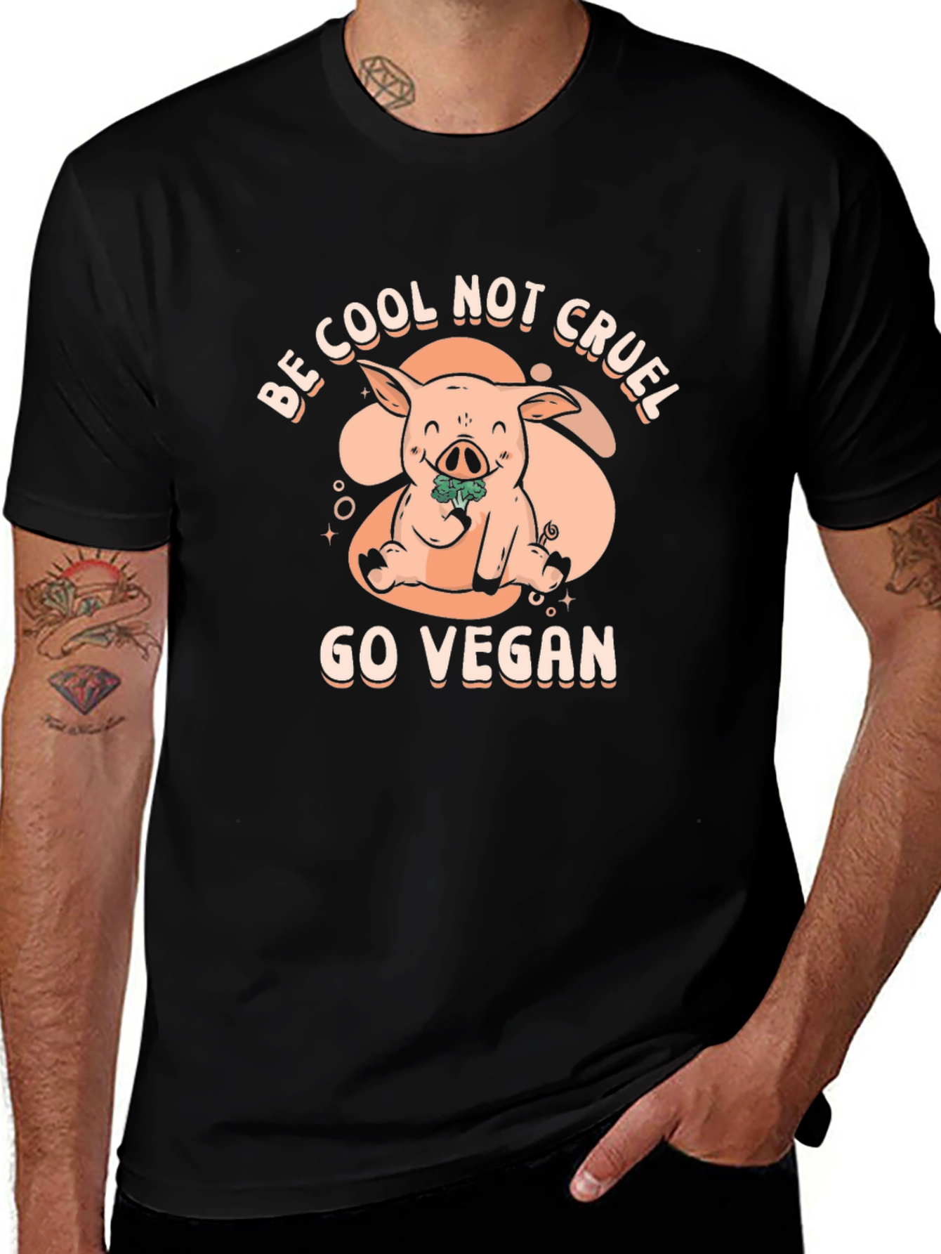 Vegan Pig Graphic Tee - Be Cool Not Cruel T-Shirt