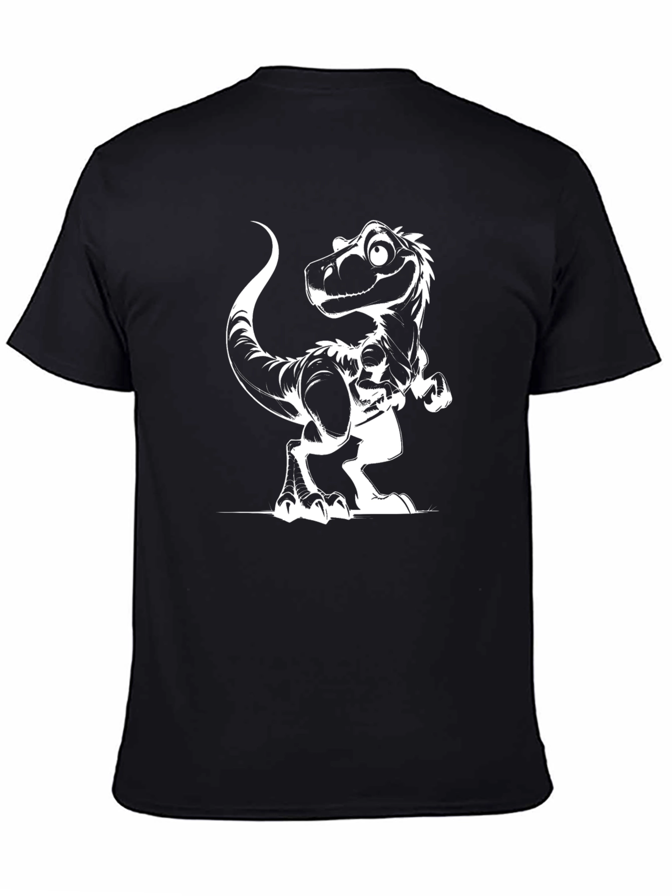 Black T-Shirt with Cartoon Dinosaur Graphic