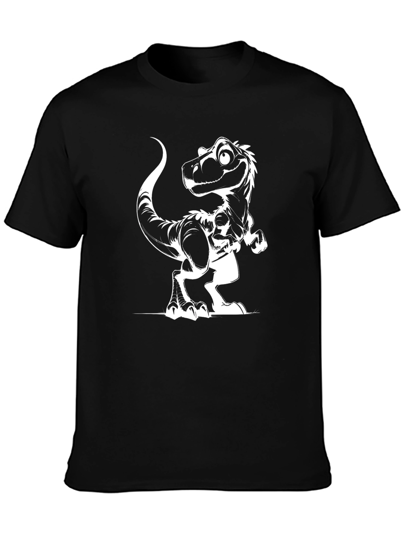 Black T-Shirt with Cartoon Dinosaur Graphic