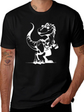 Black T-Shirt with Cartoon Dinosaur Graphic