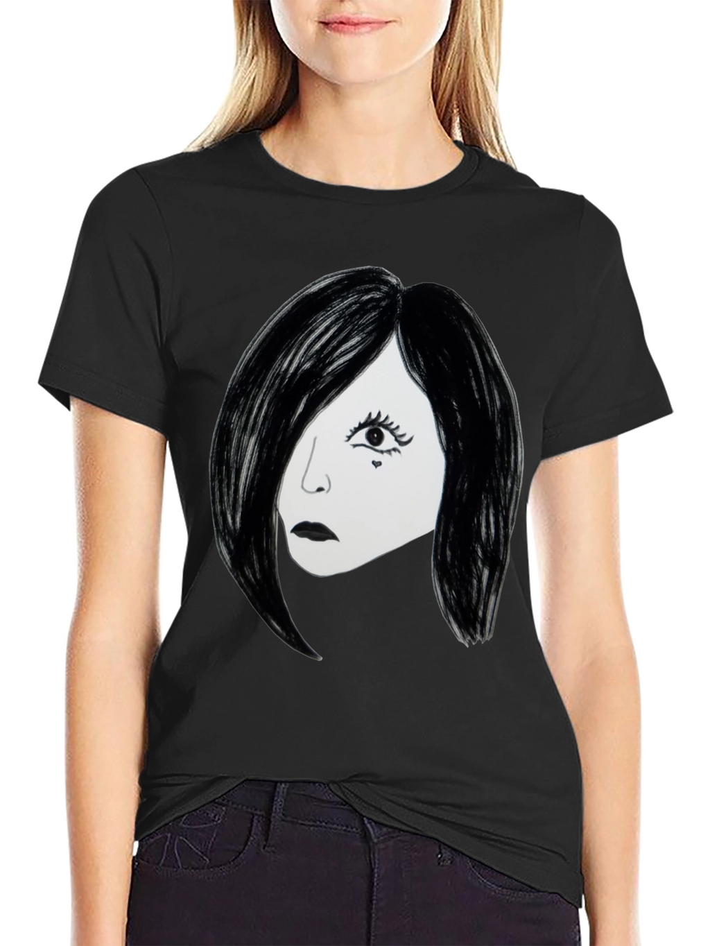 Emo Girl Graphic T-Shirt - Black Cotton Tee