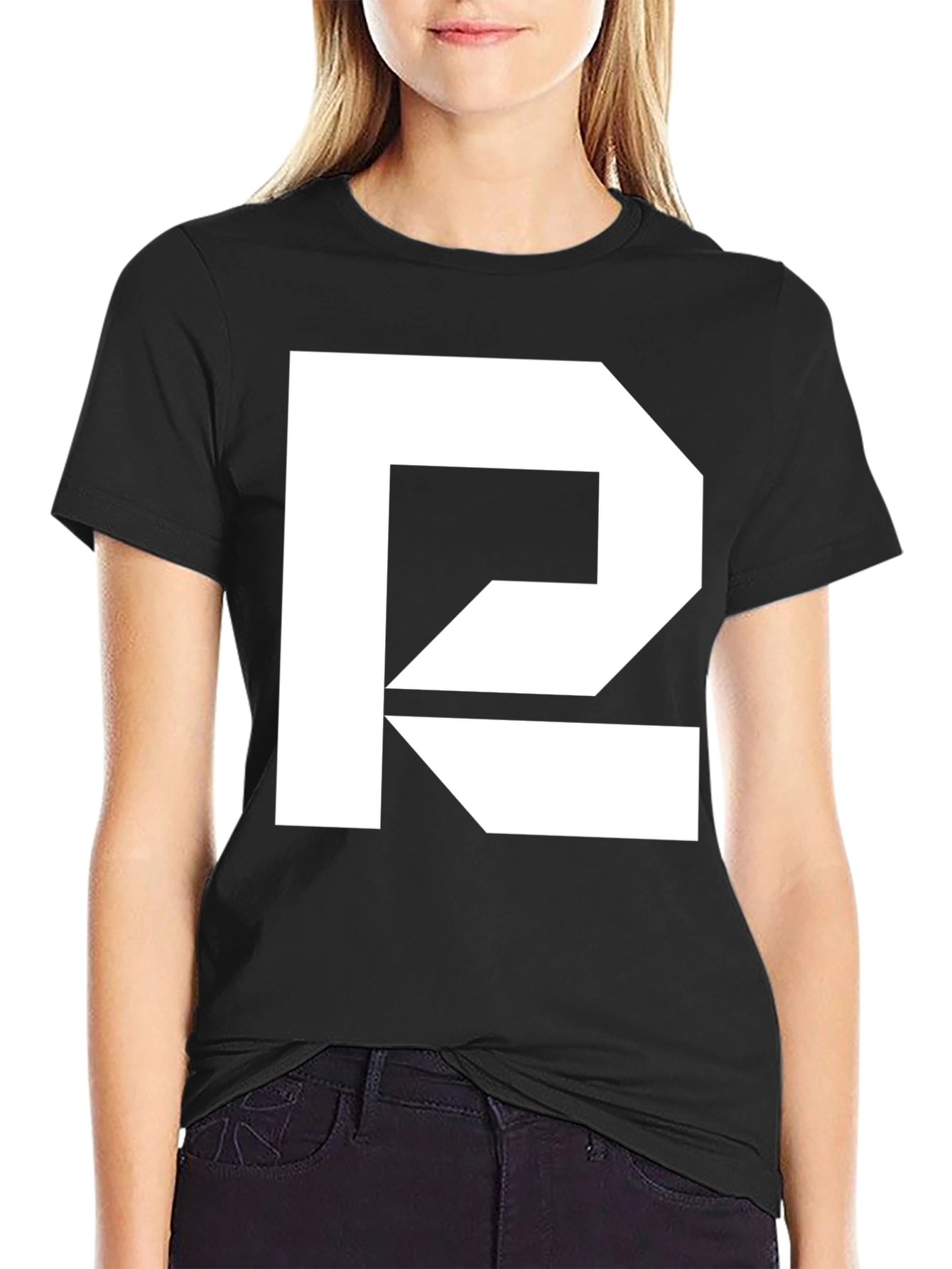 Modern Graphic Tee - Black Shirt with White Abstract R Design