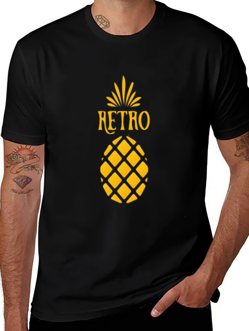 Retro Pineapple Graphic Tee - Stylish Black T-Shirt