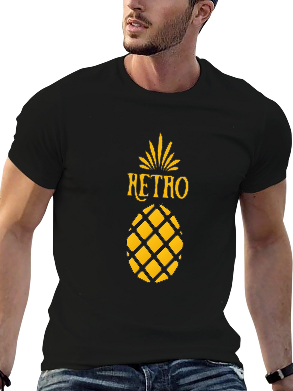 Retro Pineapple Graphic Tee - Stylish Black T-Shirt
