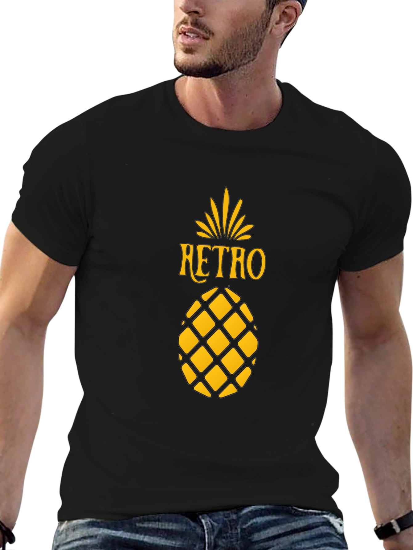 Retro Pineapple Graphic Tee - Stylish Black T-Shirt