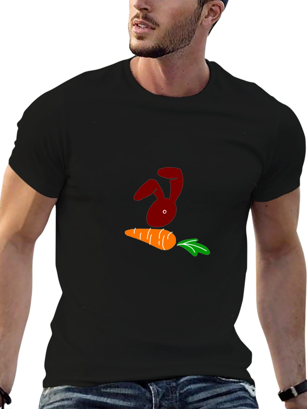 Bunny and Carrot Graphic Black T-Shirt