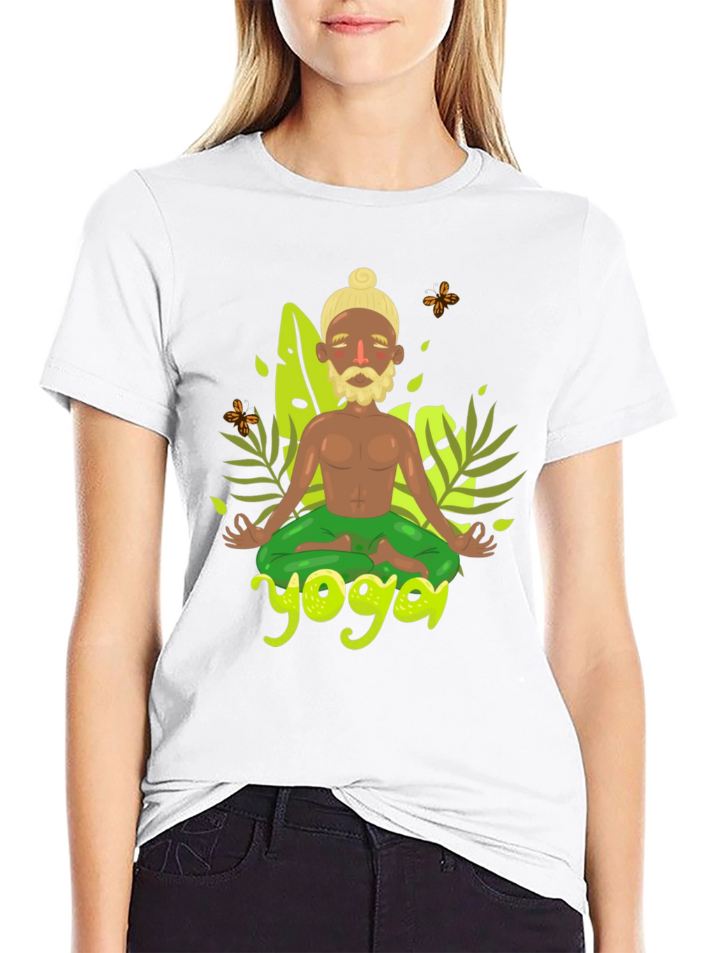 Yoga Cartoon Print Black Tee