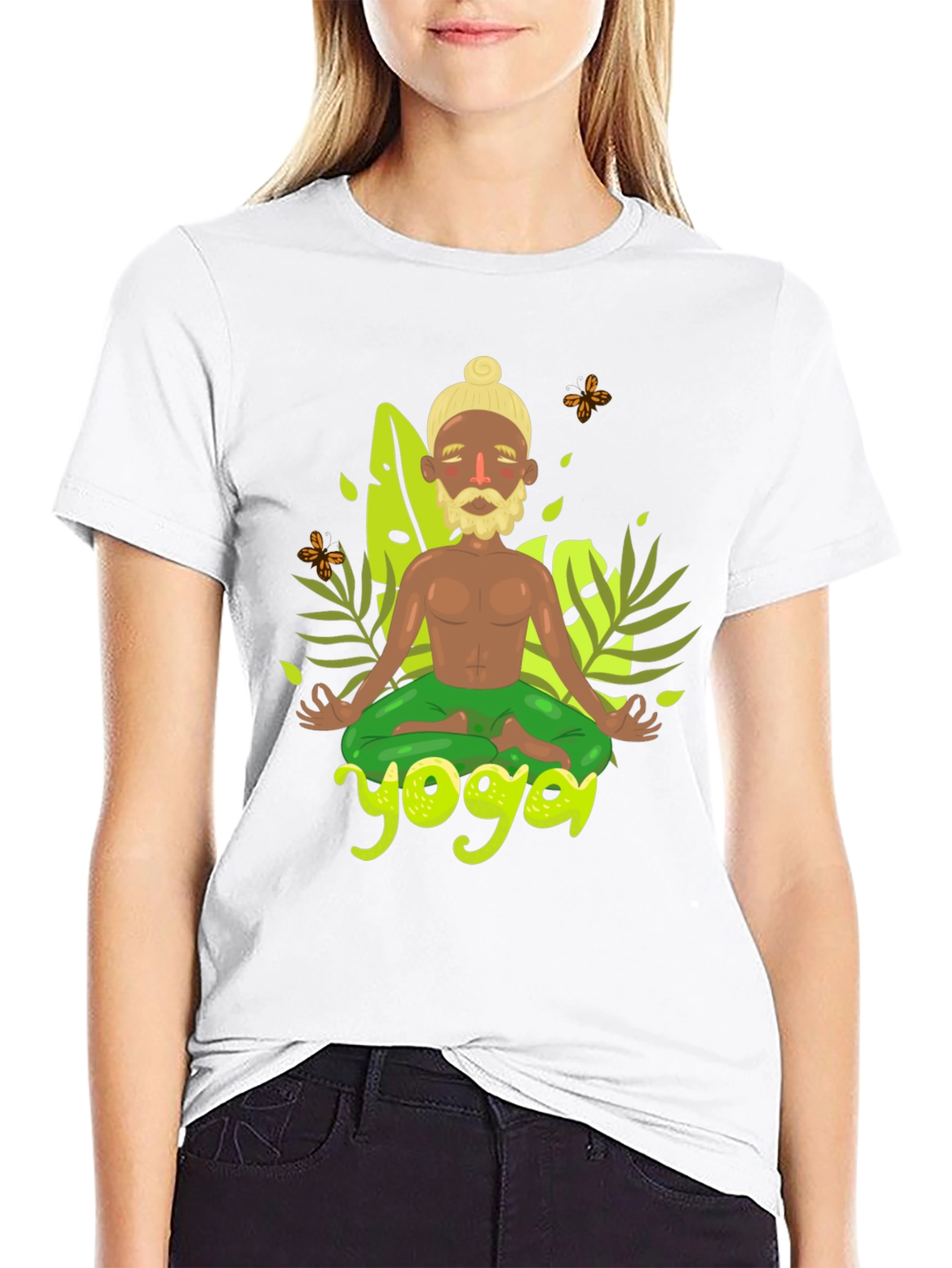 Yoga Cartoon Print Black Tee