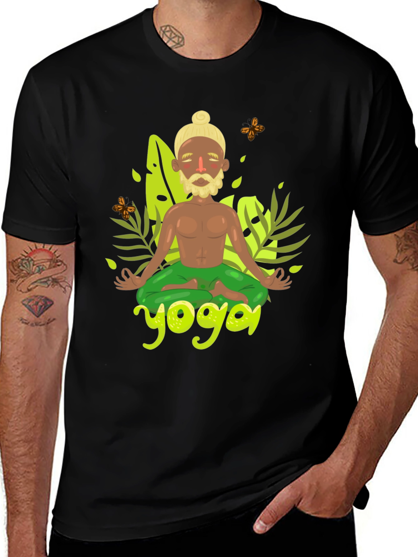 Yoga Cartoon Print Black Tee
