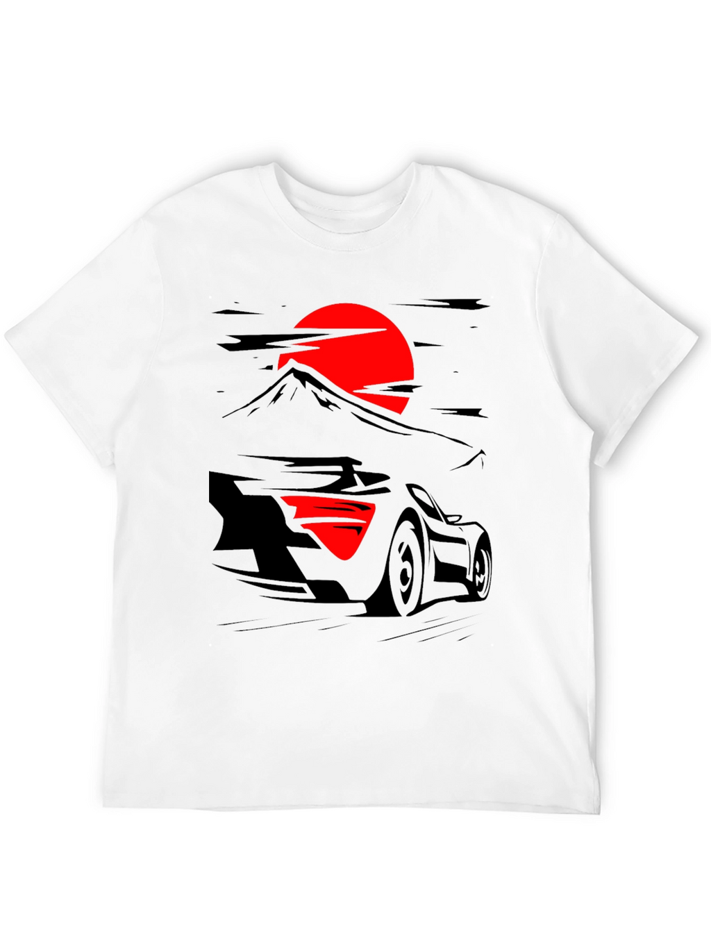 Car & Rising Sun Graphic Black T-Shirt