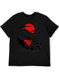 Car & Rising Sun Graphic Black T-Shirt
