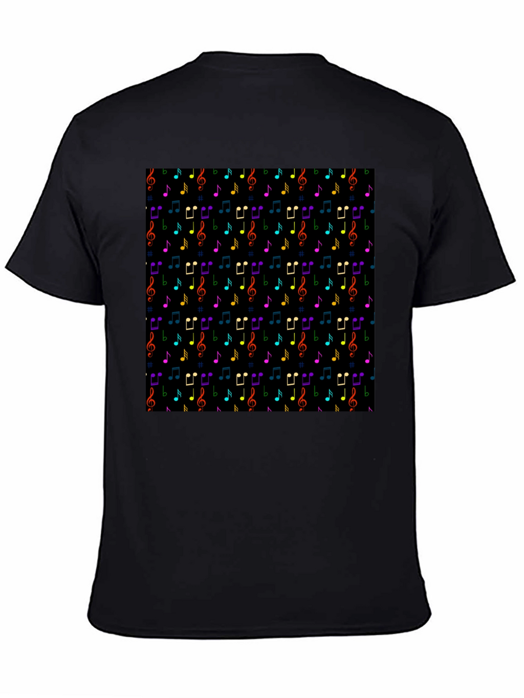 Music Note Pattern T-Shirt - Black Crew Neck Tee