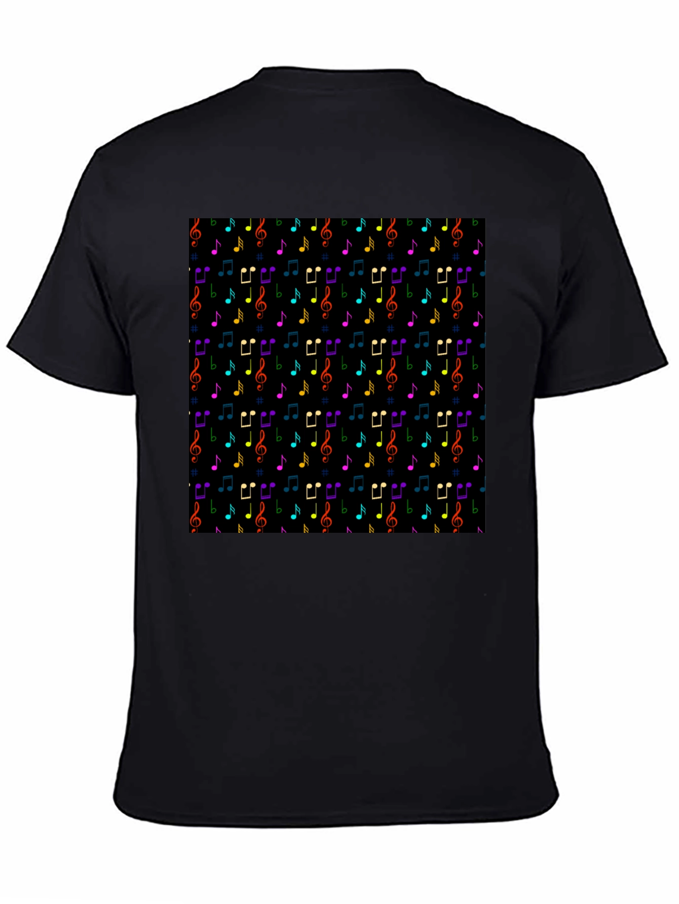 Music Note Pattern T-Shirt - Black Crew Neck Tee