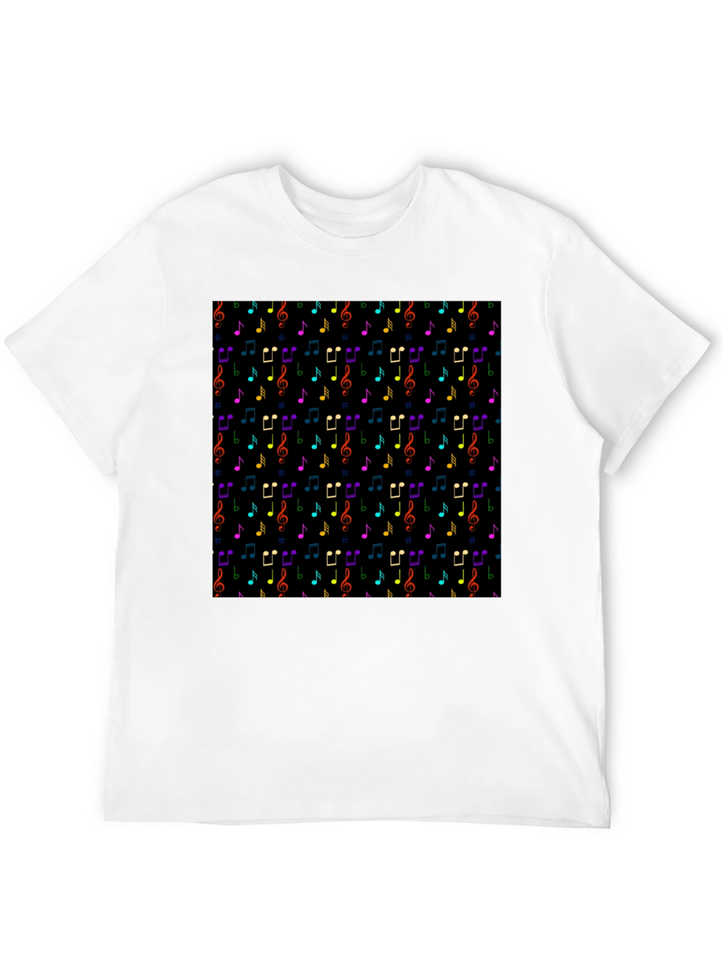 Music Note Pattern T-Shirt - Black Crew Neck Tee