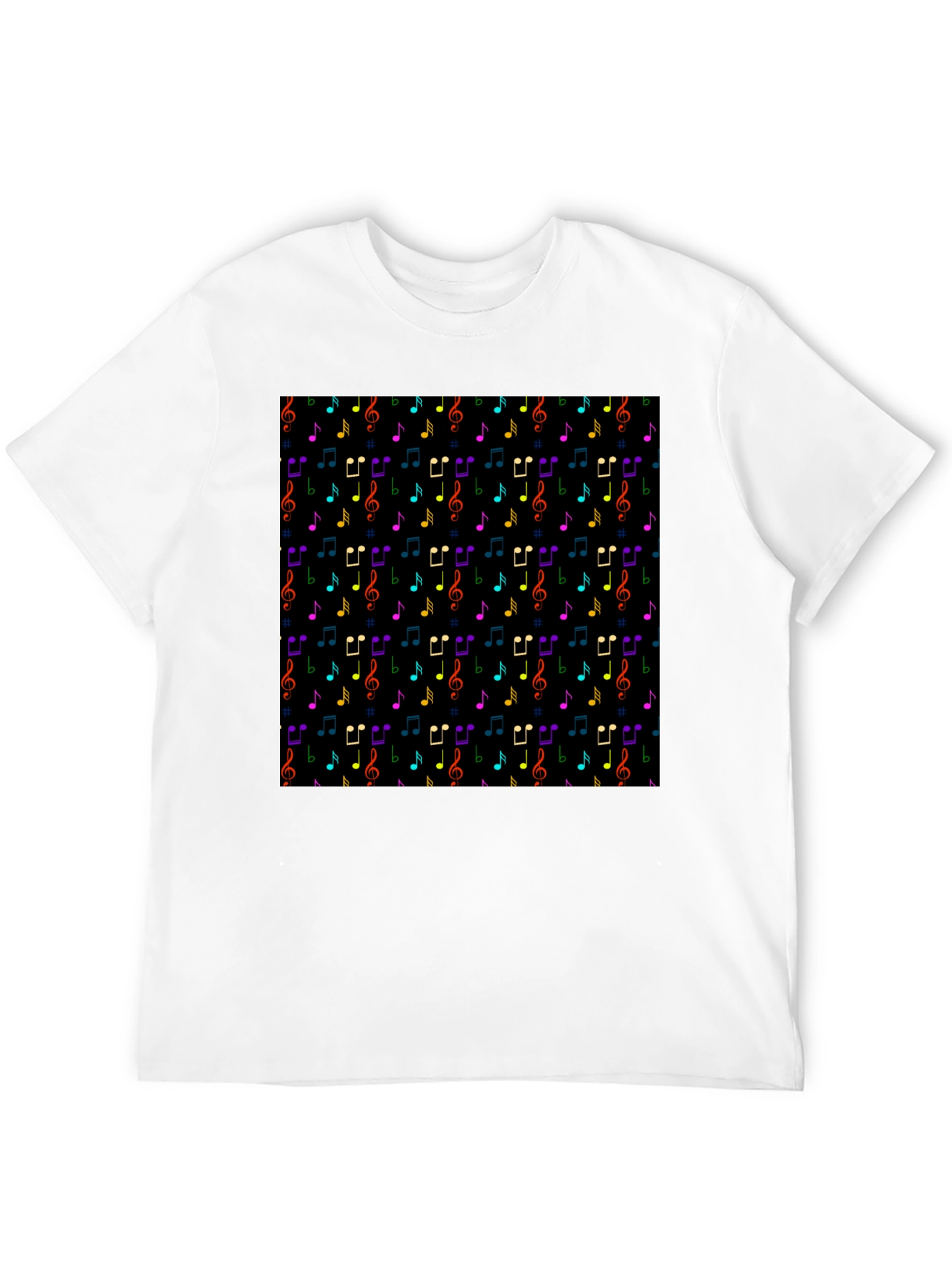 Music Note Pattern T-Shirt - Black Crew Neck Tee