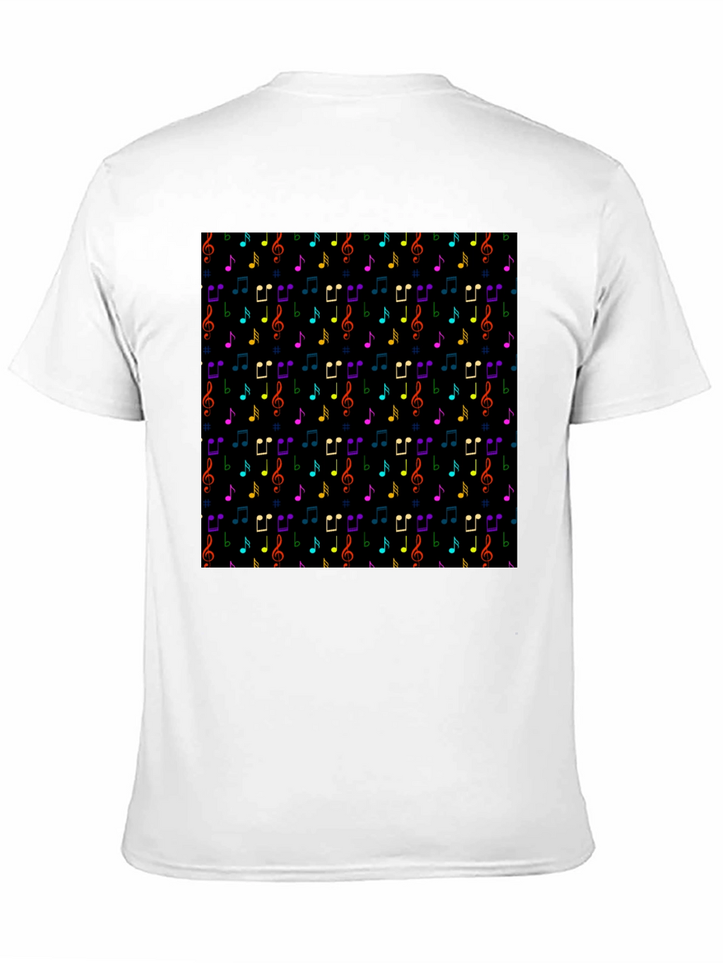 Music Note Pattern T-Shirt - Black Crew Neck Tee