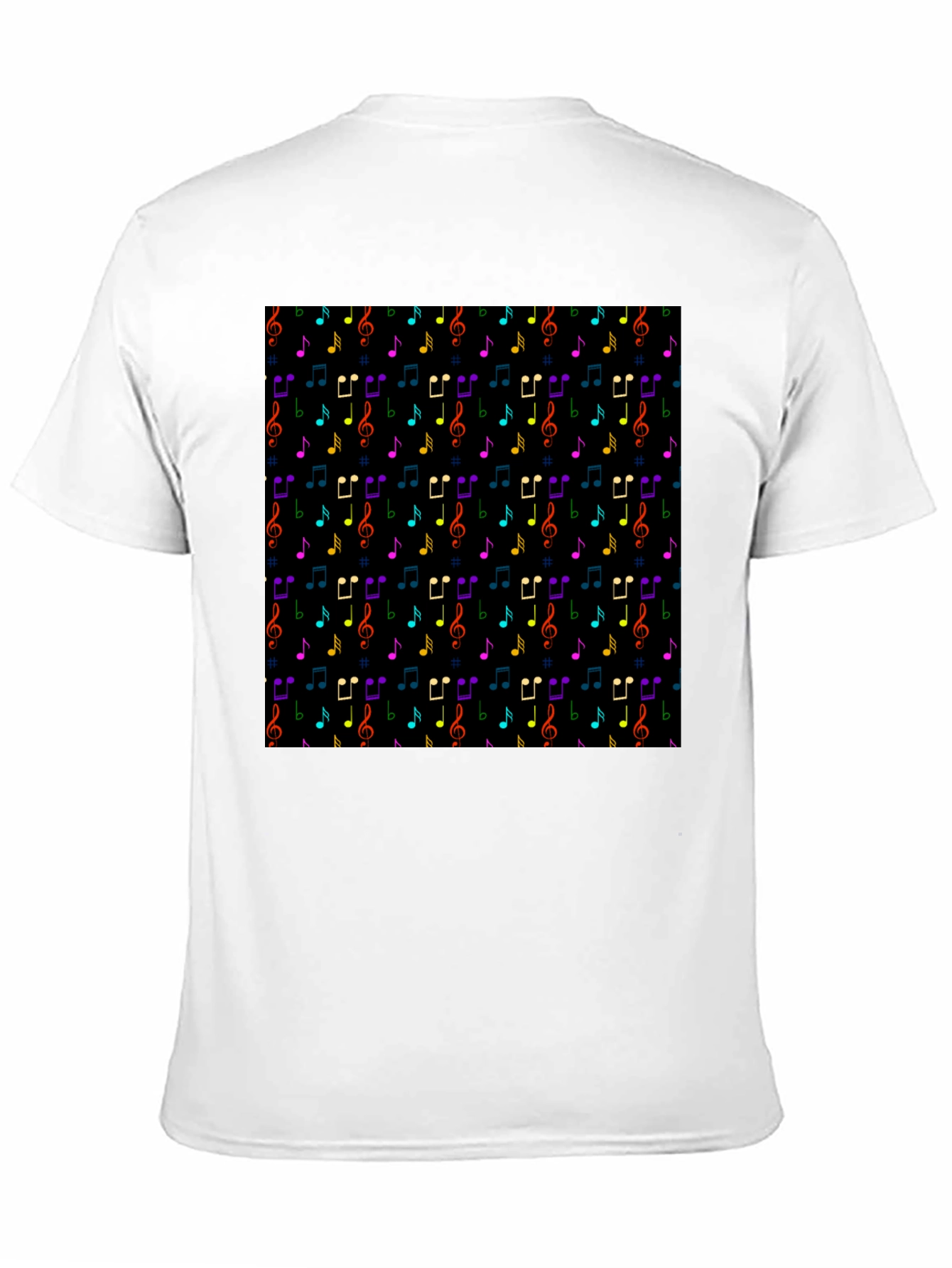 Music Note Pattern T-Shirt - Black Crew Neck Tee