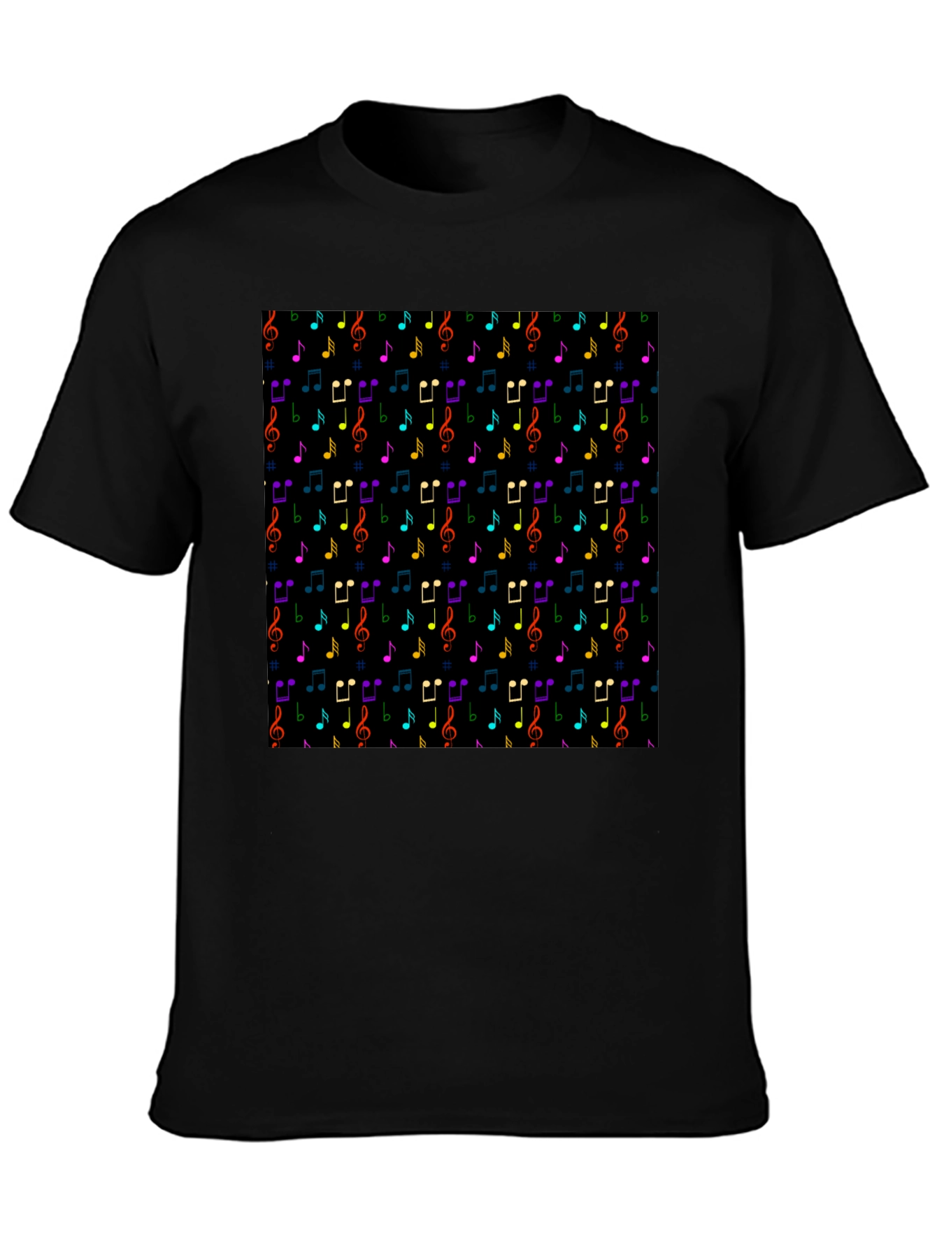 Music Note Pattern T-Shirt - Black Crew Neck Tee
