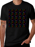 Music Note Pattern T-Shirt - Black Crew Neck Tee