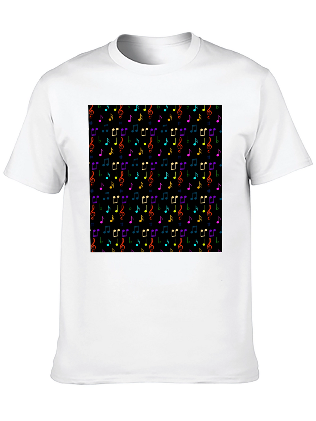 Music Note Pattern T-Shirt - Black Crew Neck Tee
