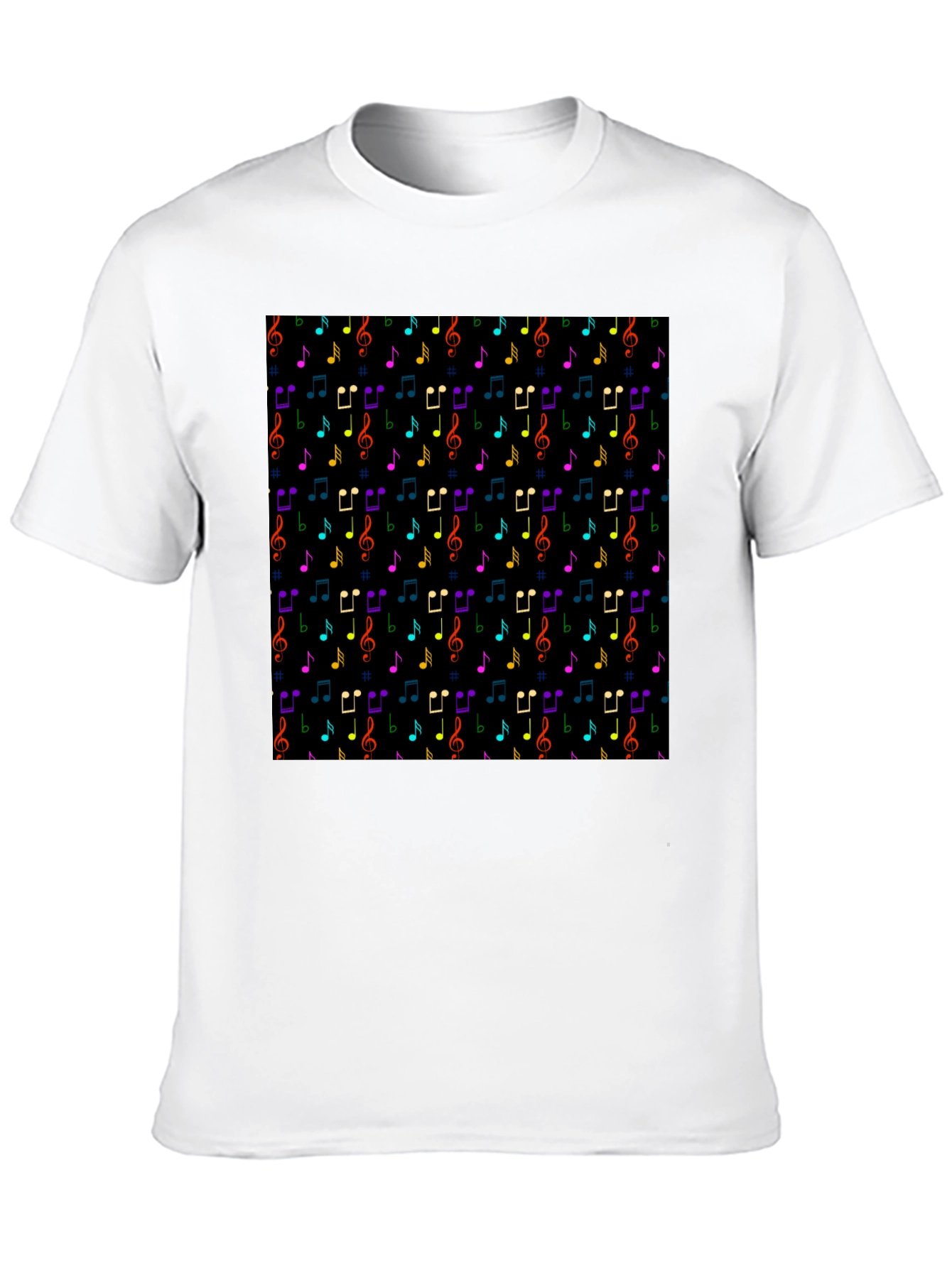 Music Note Pattern T-Shirt - Black Crew Neck Tee
