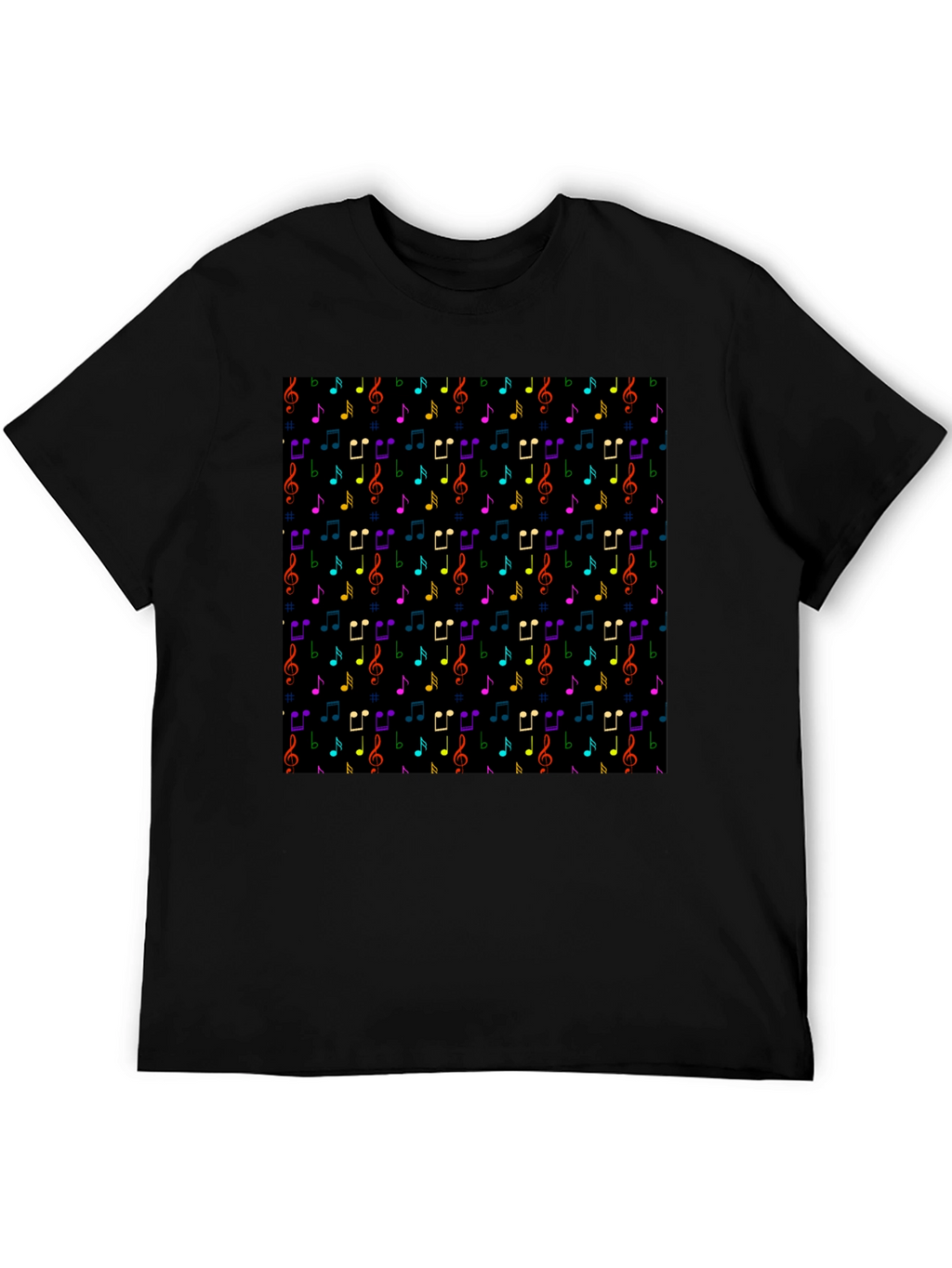 Music Note Pattern T-Shirt - Black Crew Neck Tee