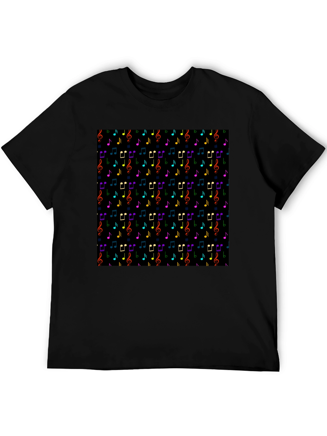 Music Note Pattern T-Shirt - Black Crew Neck Tee