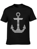 Tribal Anchor Graphic Print Black T-Shirt