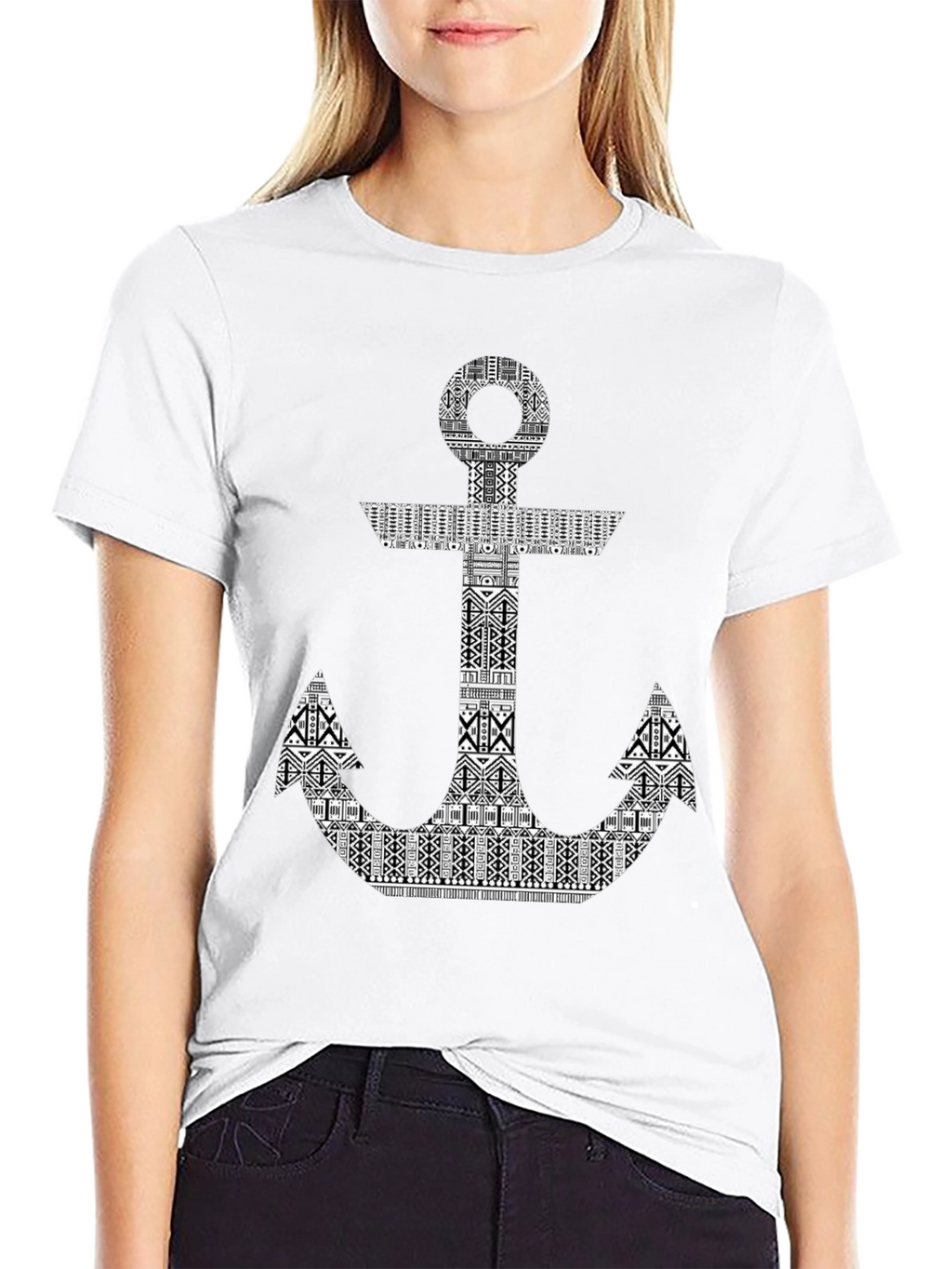 Tribal Anchor Graphic Print Black T-Shirt