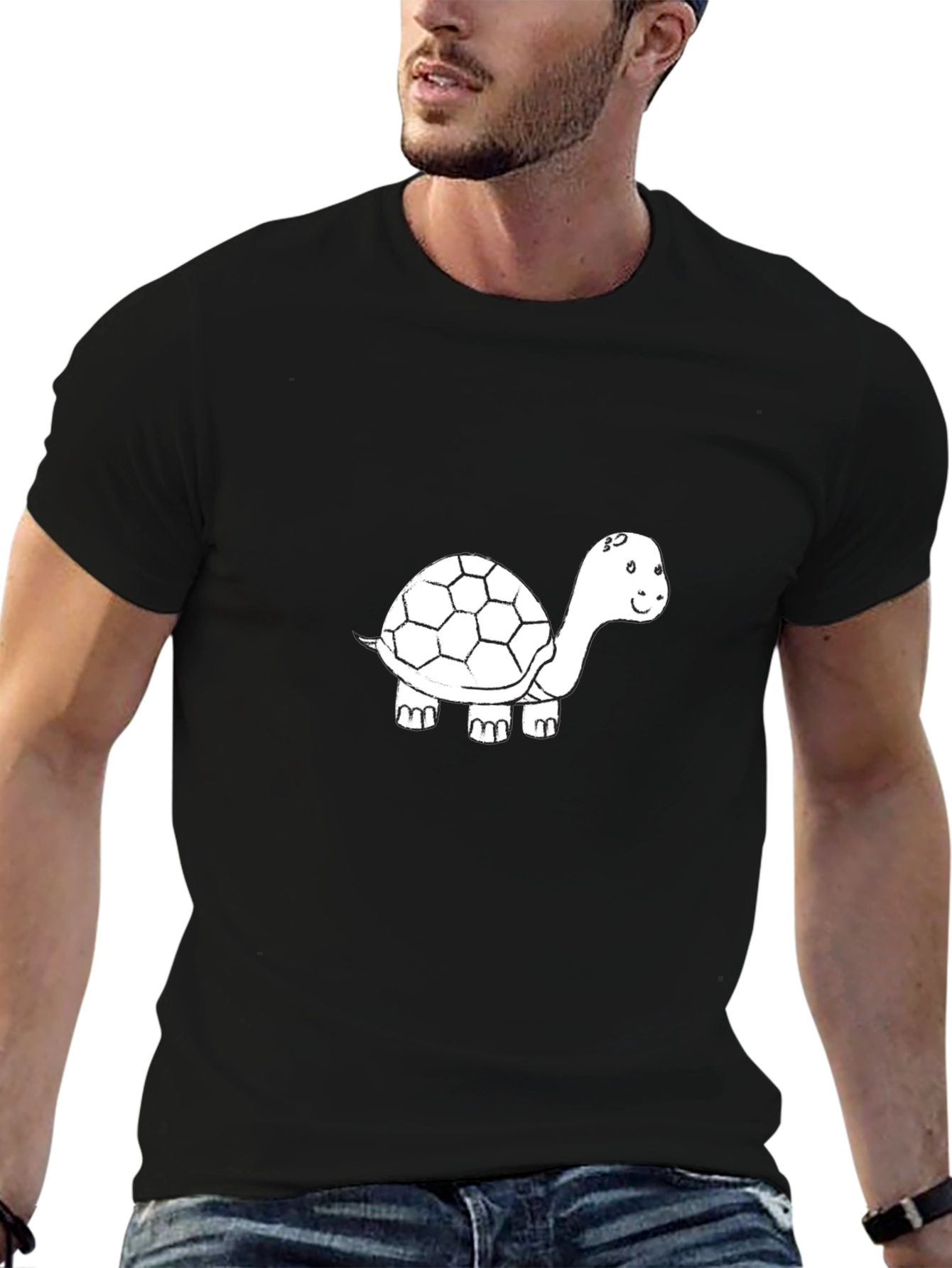 Mens Black T-Shirt with Turtle Graphic