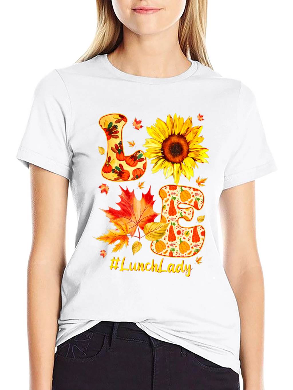 Lunch Lady Fall T-Shirt Love Sunflower