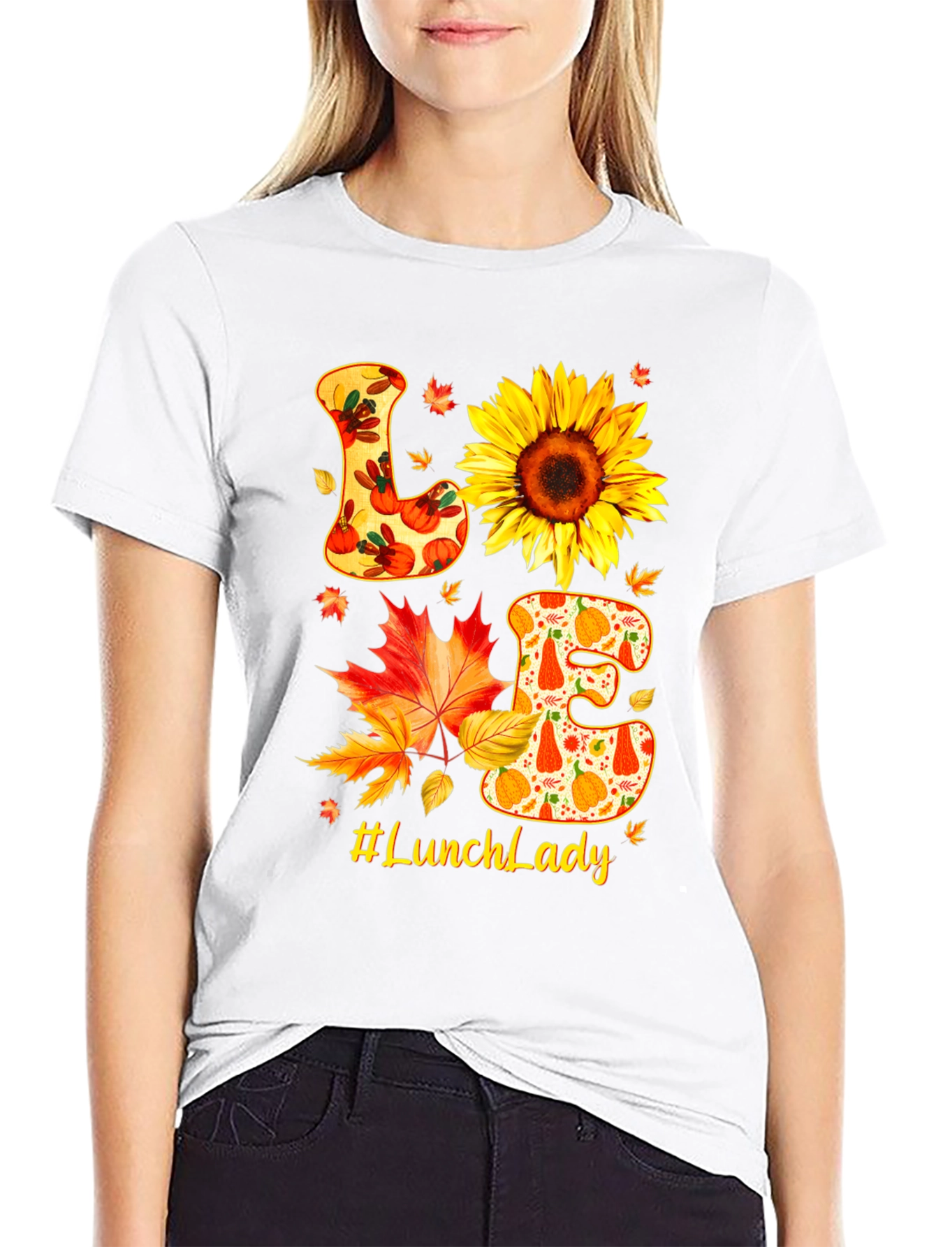 Lunch Lady Fall T-Shirt Love Sunflower