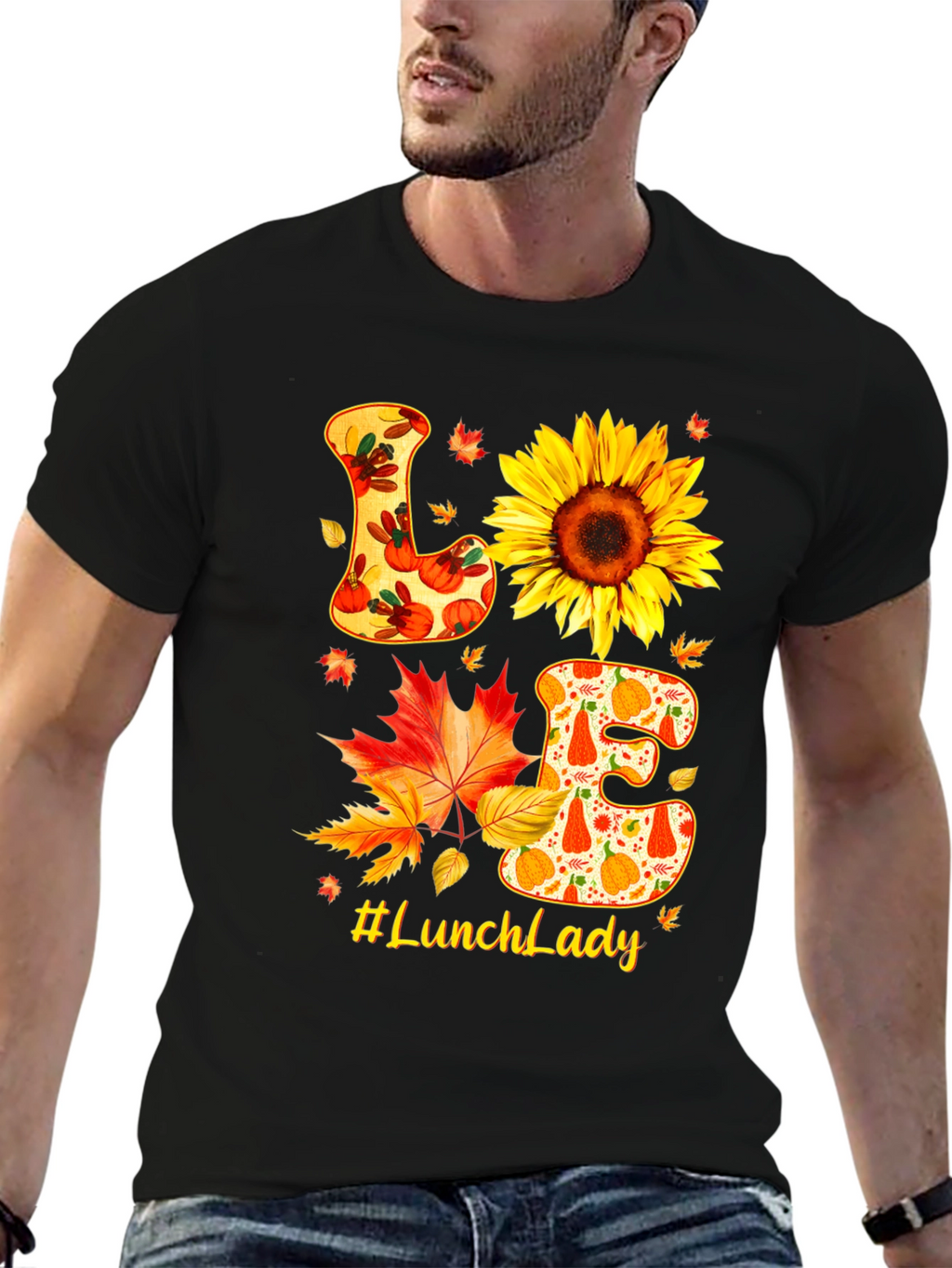 Lunch Lady Fall T-Shirt Love Sunflower