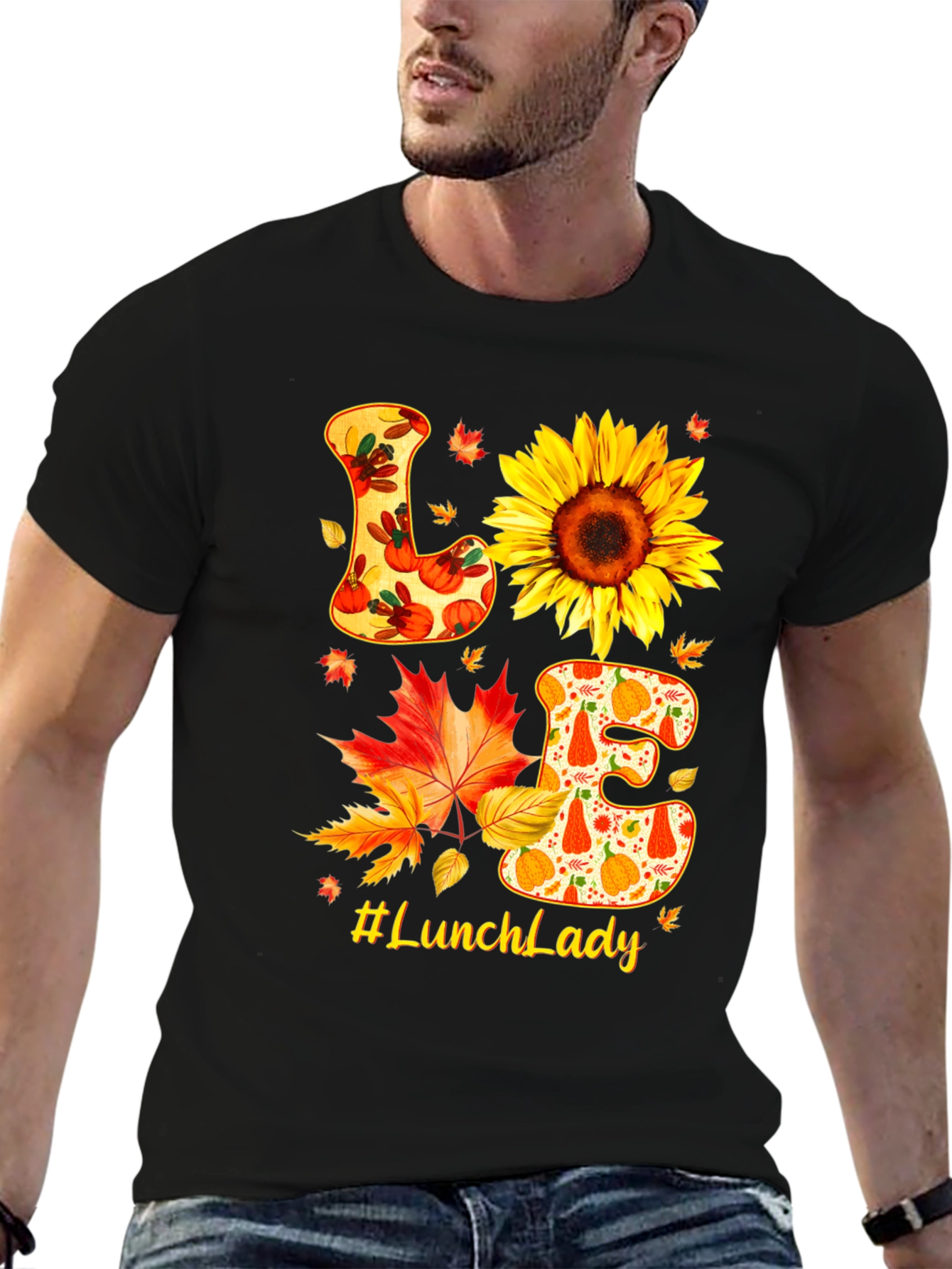 Lunch Lady Fall T-Shirt Love Sunflower