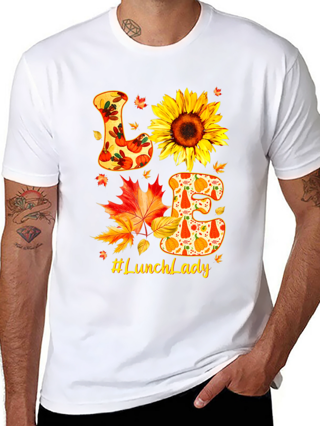 Lunch Lady Fall T-Shirt Love Sunflower