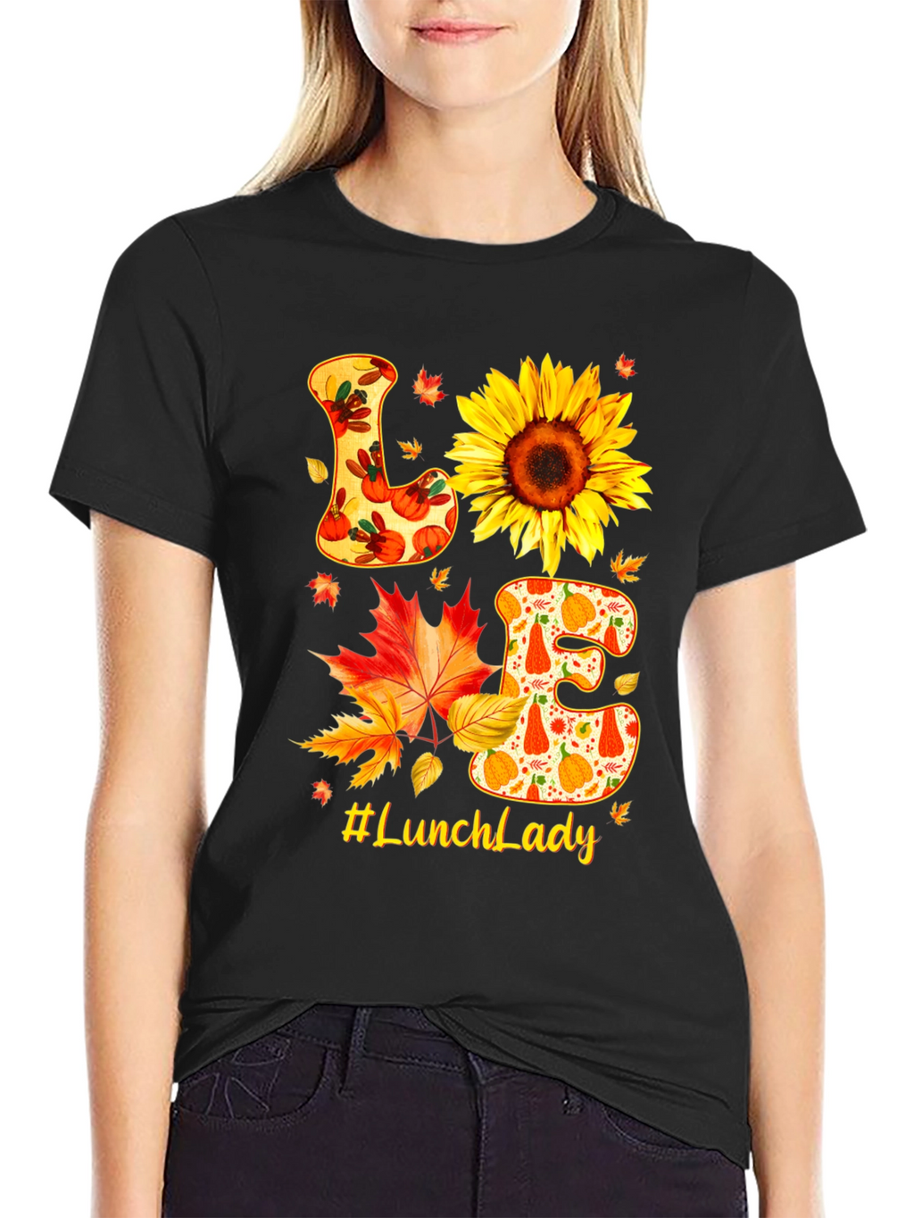 Lunch Lady Fall T-Shirt Love Sunflower