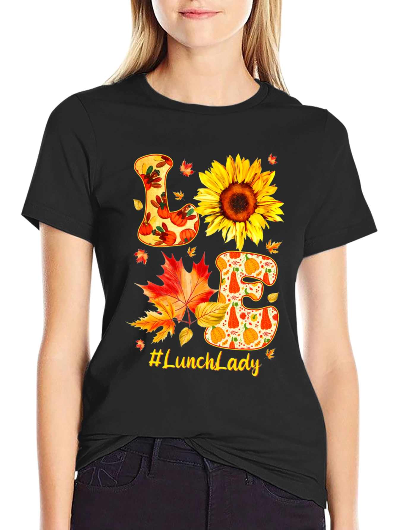 Lunch Lady Fall T-Shirt Love Sunflower