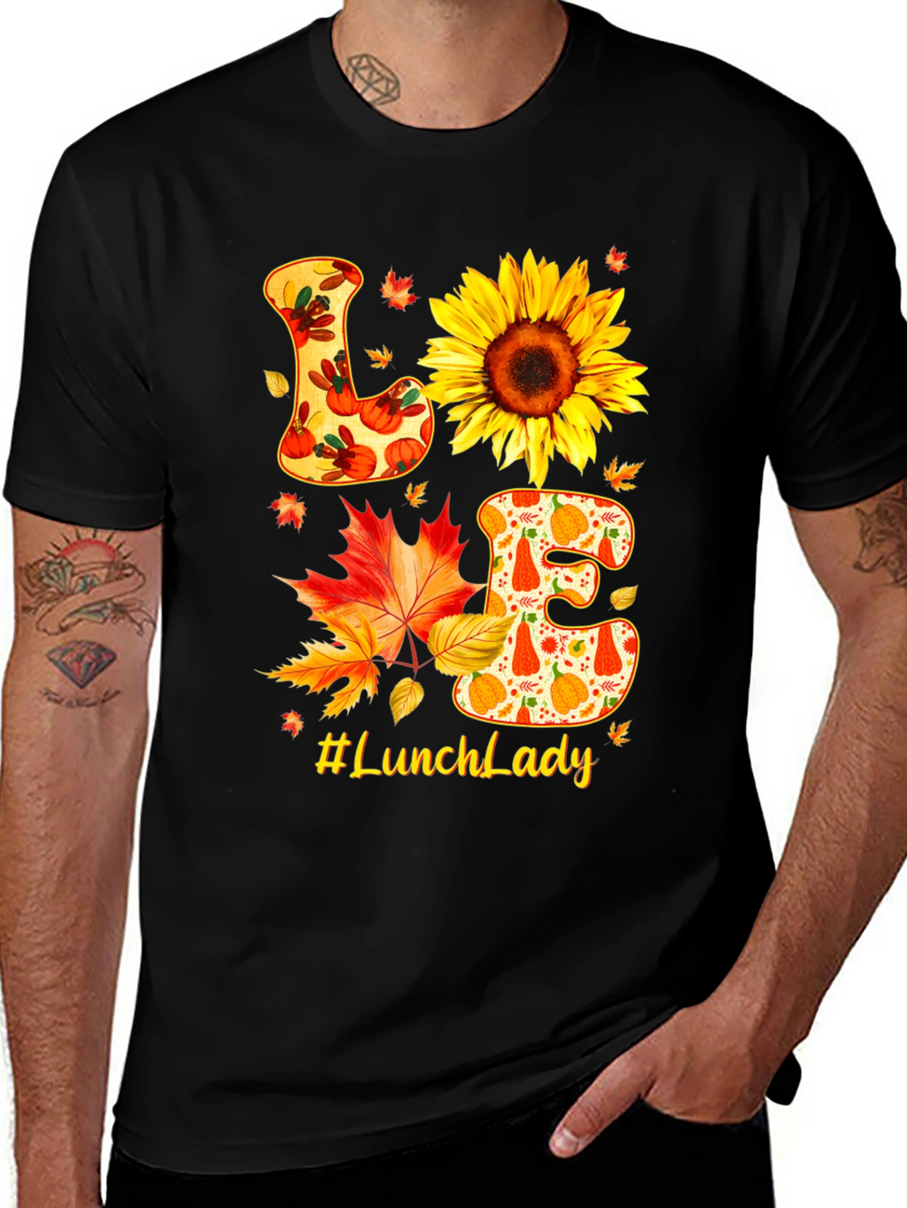 Lunch Lady Fall T-Shirt Love Sunflower