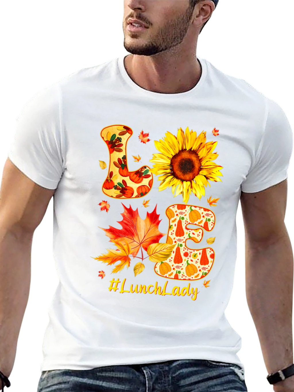 Lunch Lady Fall T-Shirt Love Sunflower