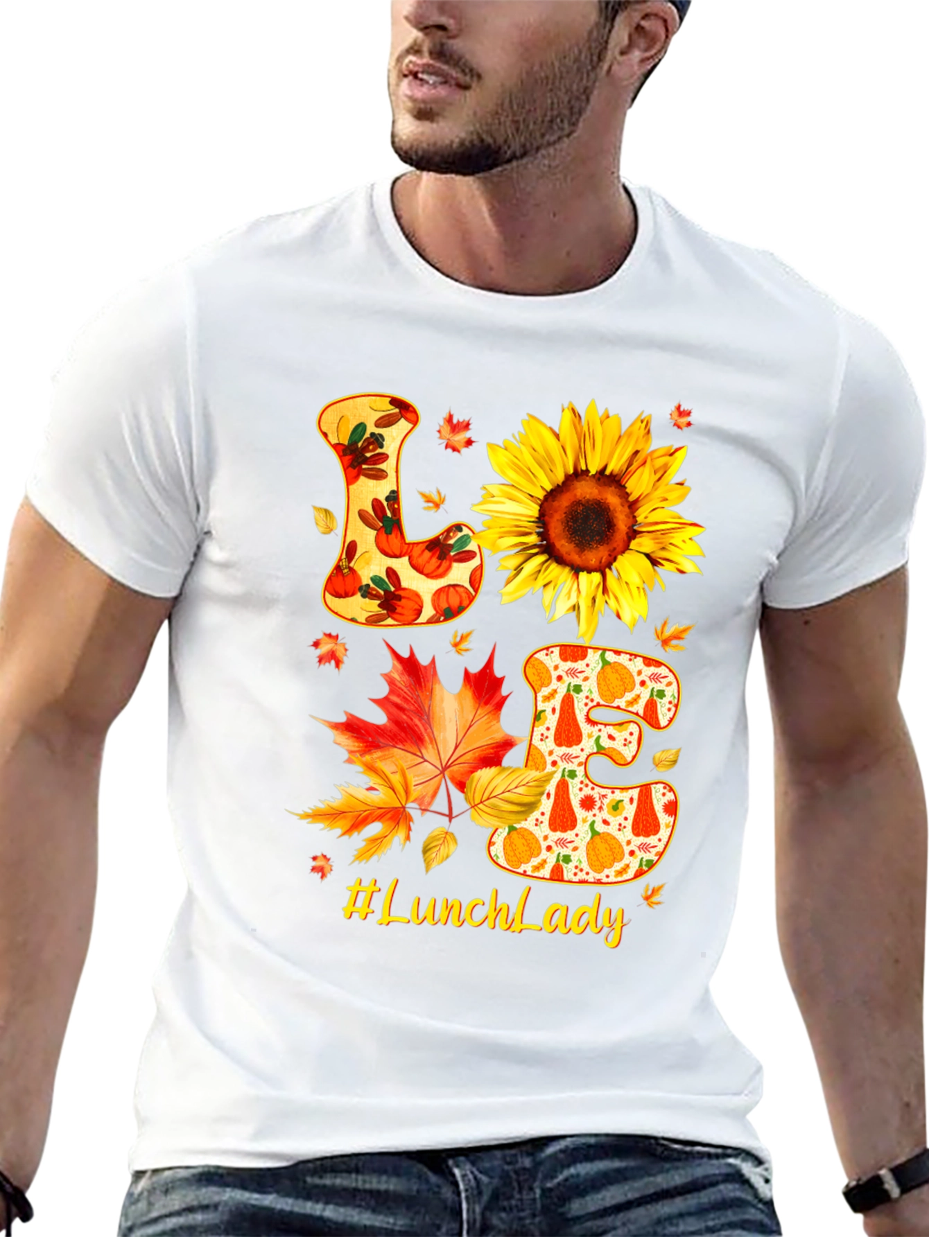 Lunch Lady Fall T-Shirt Love Sunflower