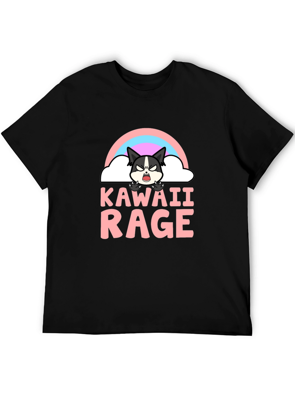 Kawaii Rage Black T-Shirt - Angry Cute Cartoon
