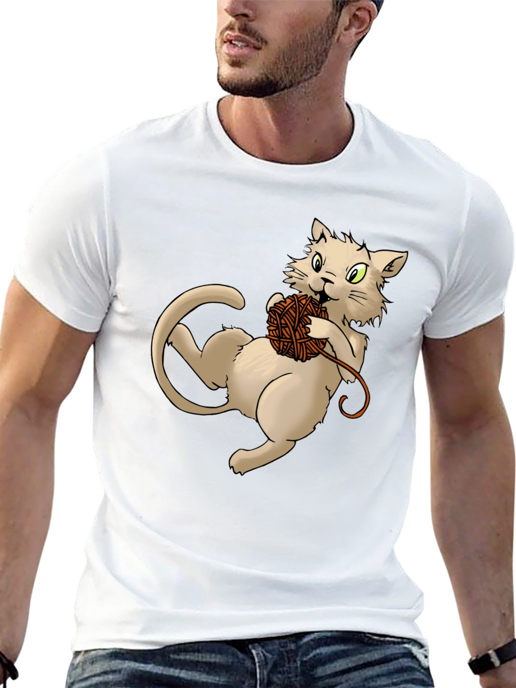 Cat with Yarn Ball Graphic T-Shirt