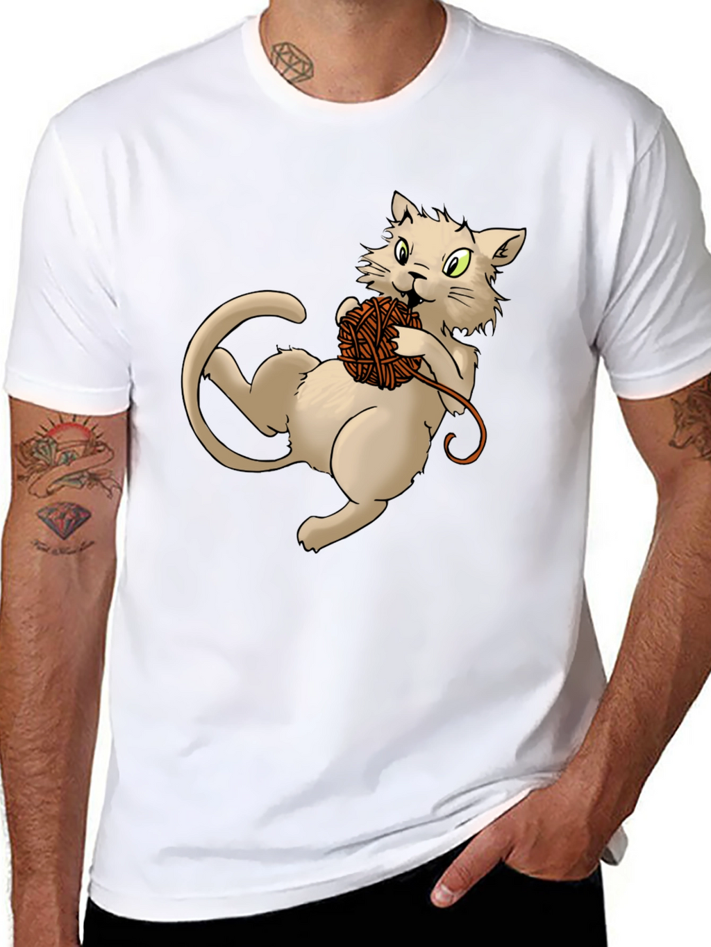 Cat with Yarn Ball Graphic T-Shirt