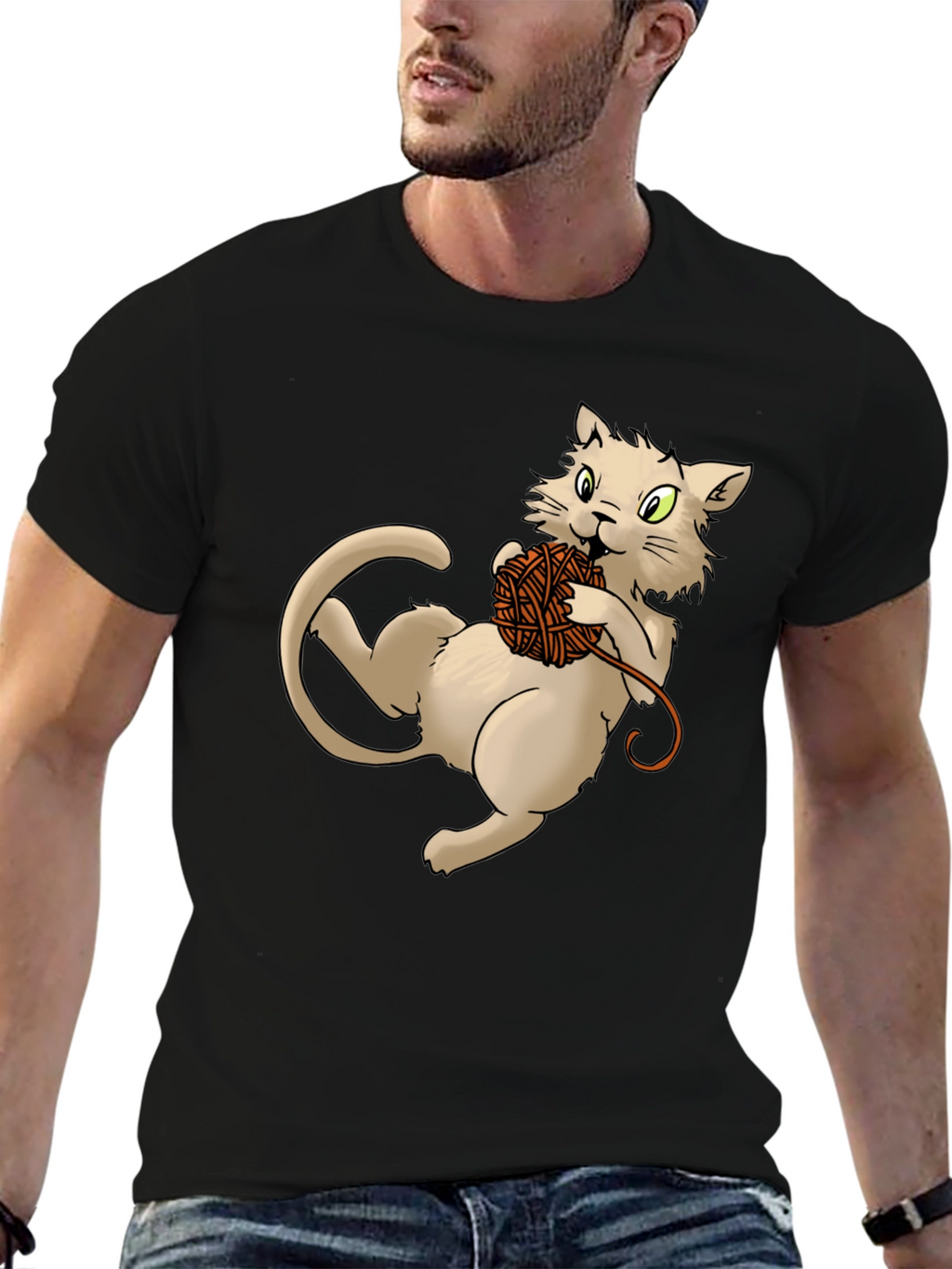 Cat with Yarn Ball Graphic T-Shirt