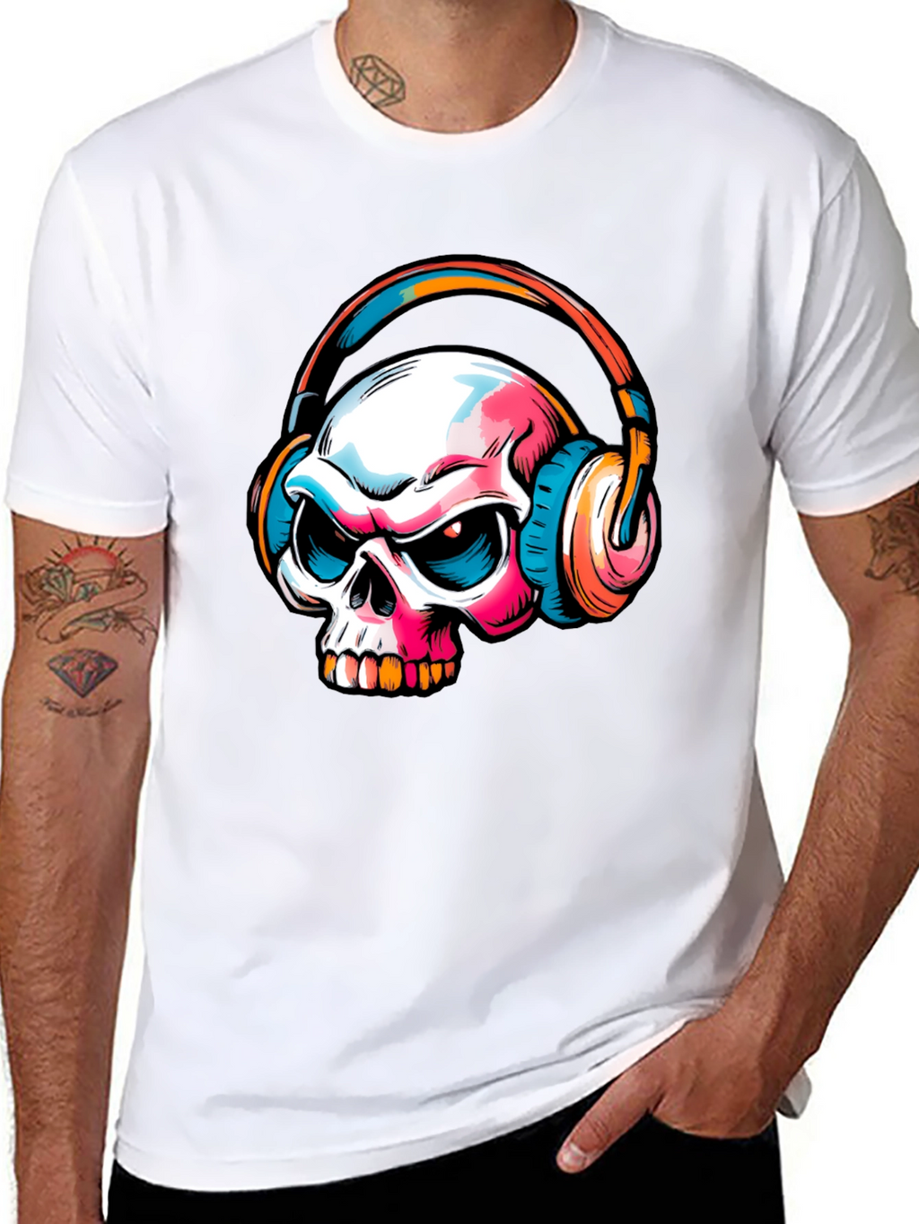 Skull with Headphones Graphic T-Shirt
