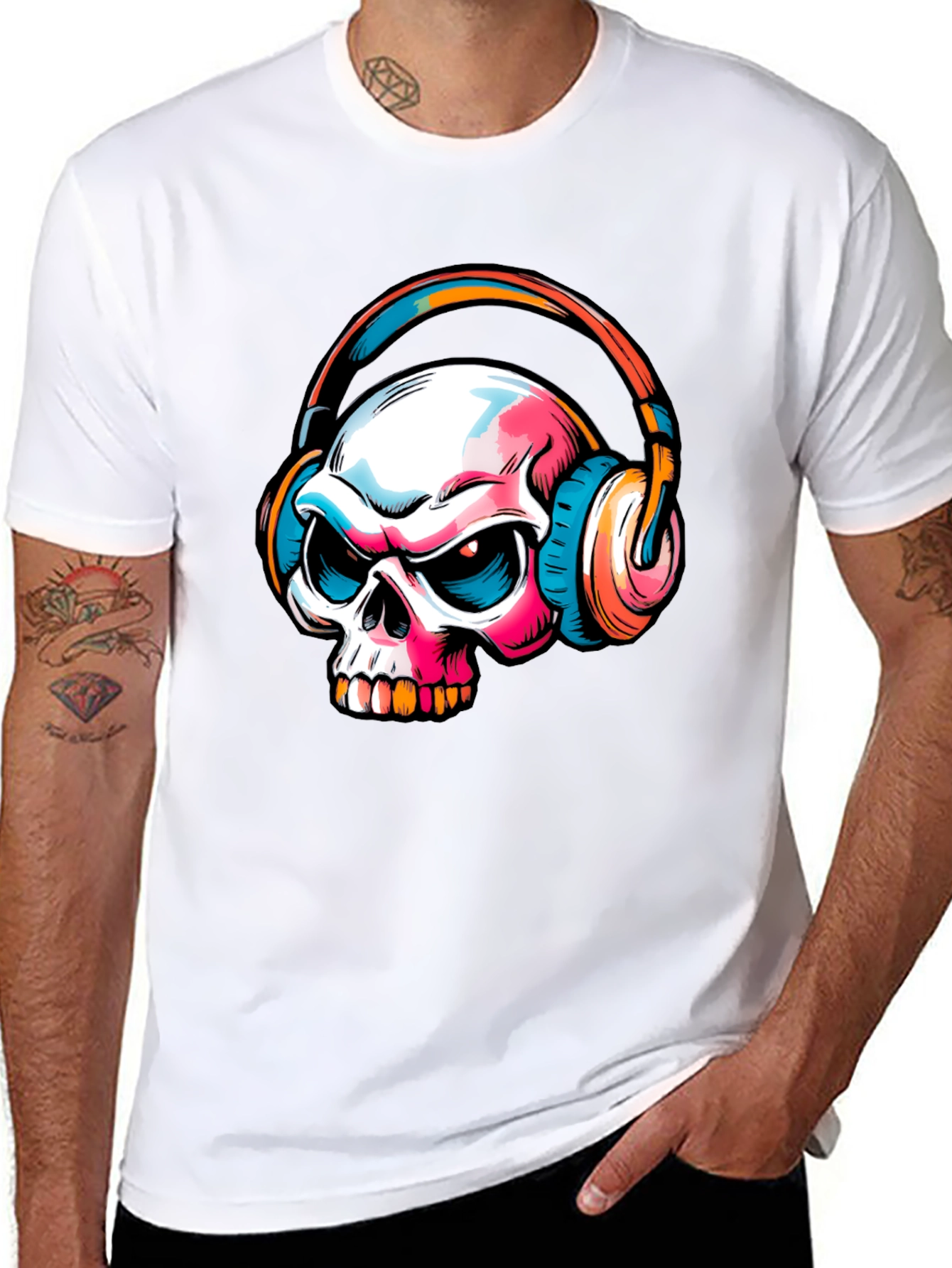 Skull with Headphones Graphic T-Shirt