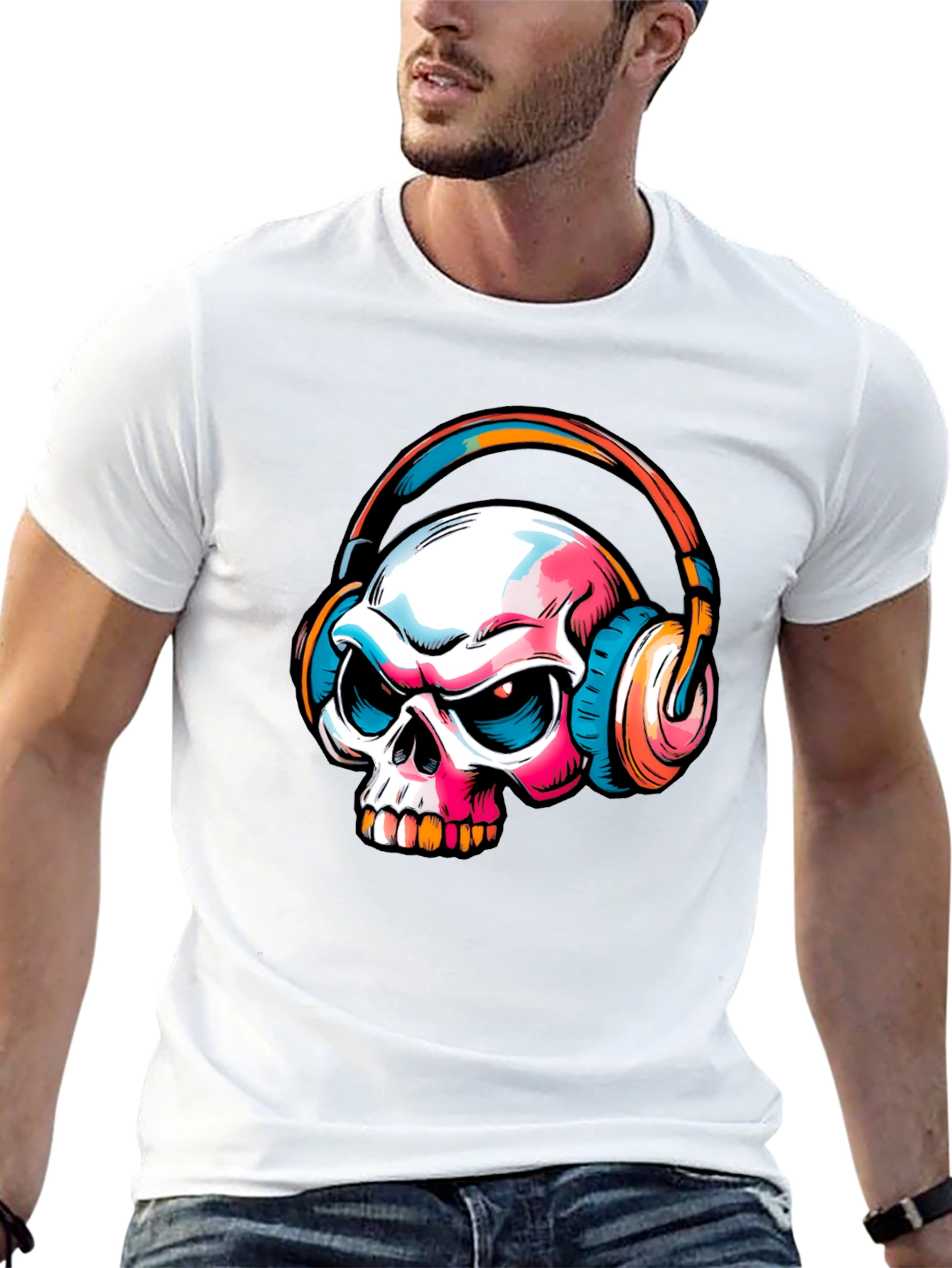 Skull with Headphones Graphic T-Shirt