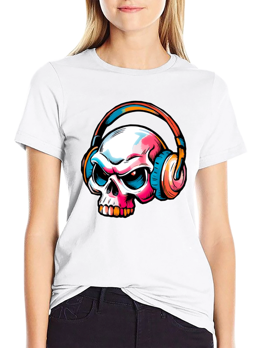 Skull with Headphones Graphic T-Shirt