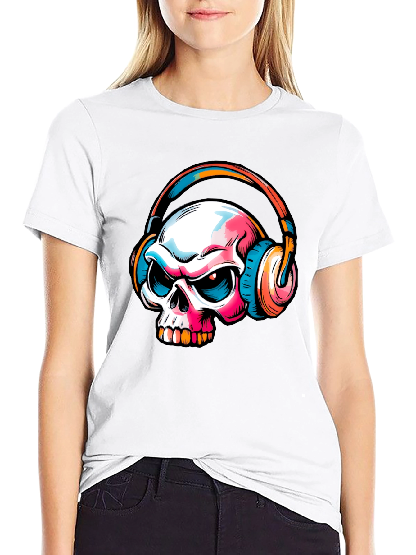 Skull with Headphones Graphic T-Shirt