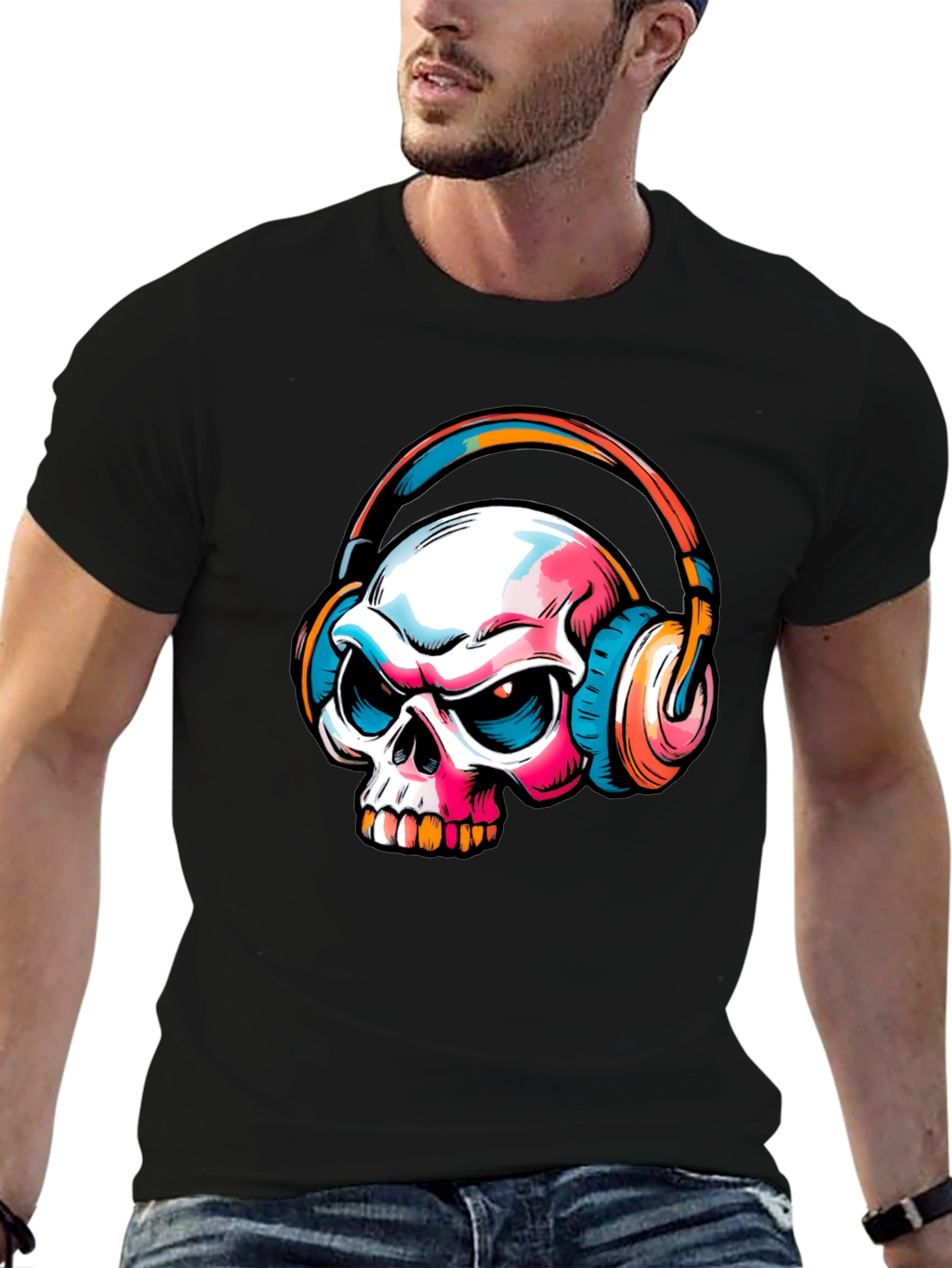Skull with Headphones Graphic T-Shirt